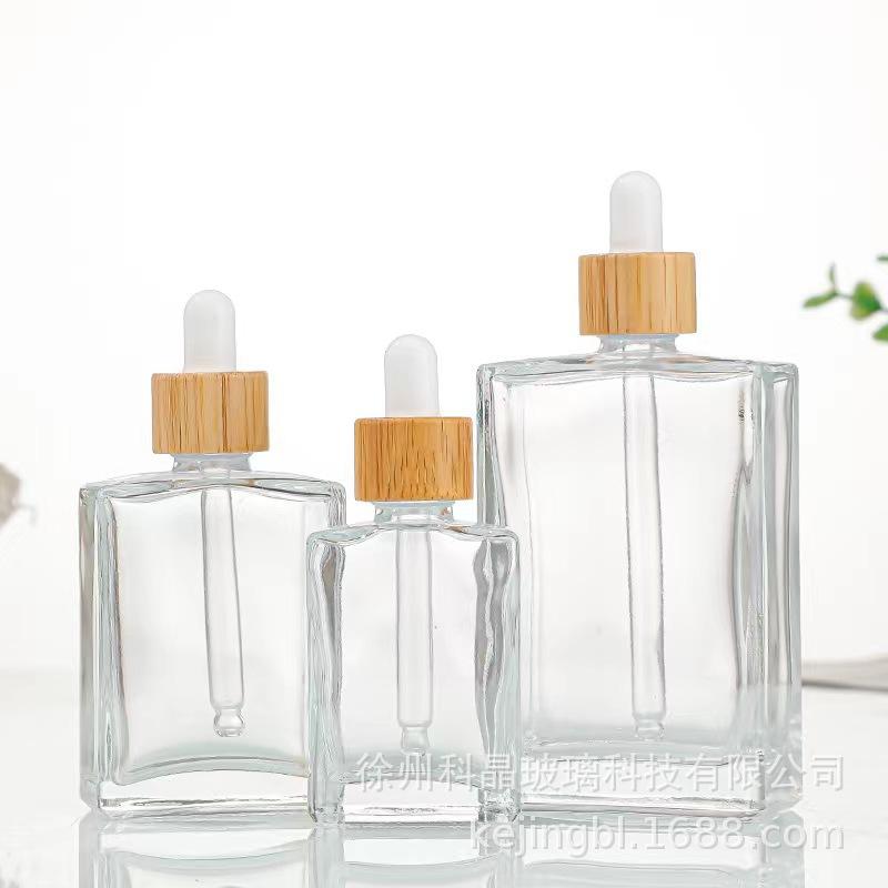 Batch Flat Square Transparent Glass Essential Oil Dropper Bottle Perfume Moisturizing Spray Bottle Cosmetic Skin Care Products Sample Bottles