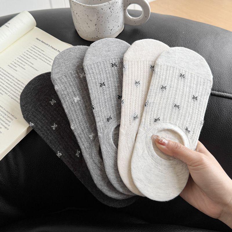 2025 Trending Spring and Summer Mesh Bow Invisible Socks Seamless Versatile Korean Style Dongdaemun Non-Slip Boat Socks Thin Cotton thumbnail 2