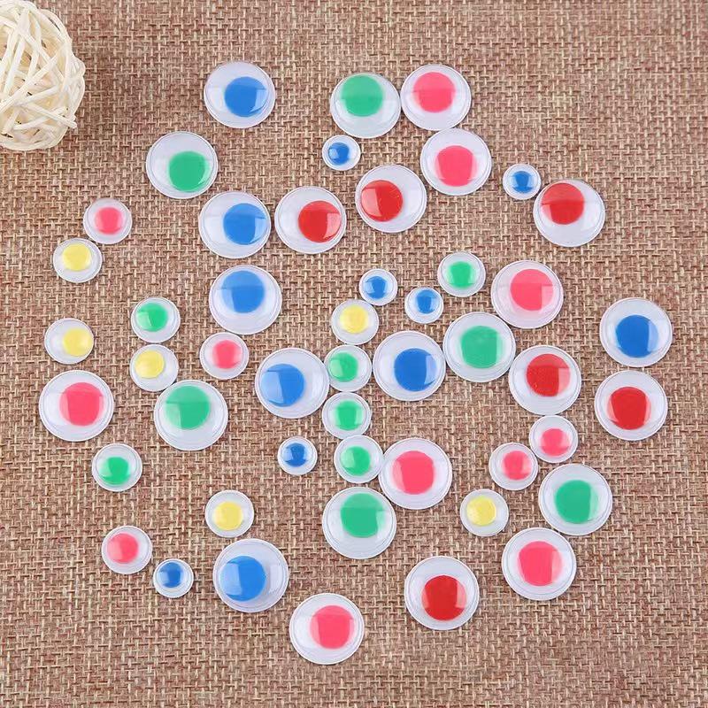 White Background Colored Beads Movable Eyes with Adhesive Backing 18mm Plush Toy Accessories Multi-Size Movable Eyeballs in Bags