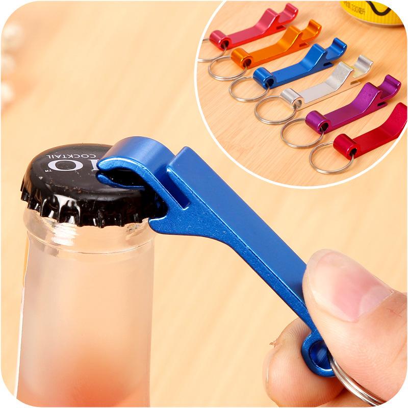 Multifunctional keychain portable beer bottle opener solid color can opener aluminum alloy bottle opener automatic wine opener