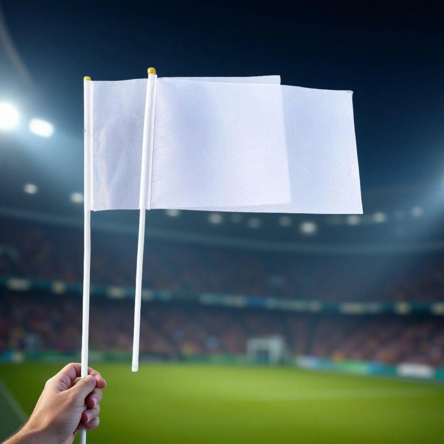 Cross-Border Supply of 14*21 Pure White Hand-Held Flags Made of Polyester Pongee, Blank Hand-Held Flagpoles