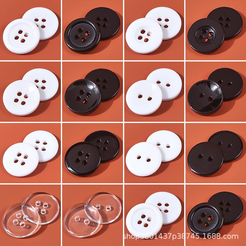 Four-eye Bread Button Black and White Shirt Windbreaker Resin Button Two-eye Resin Button Four-eye Bread Button Thin Edge Transparent