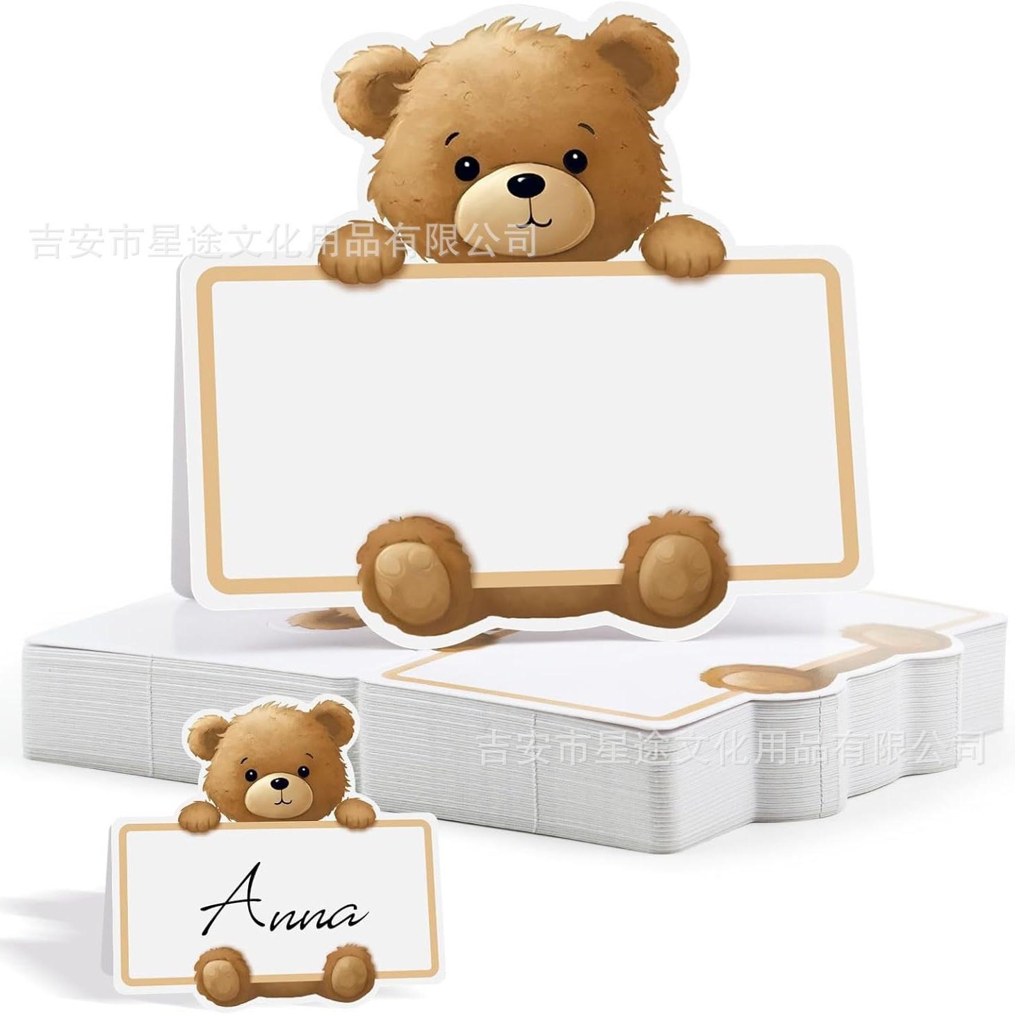 Foreign Trade New Teddy Bear Dining Table Seat Card Dining Table Layout Gender Reveals Baby Welcome Pair Foldable Seat Card