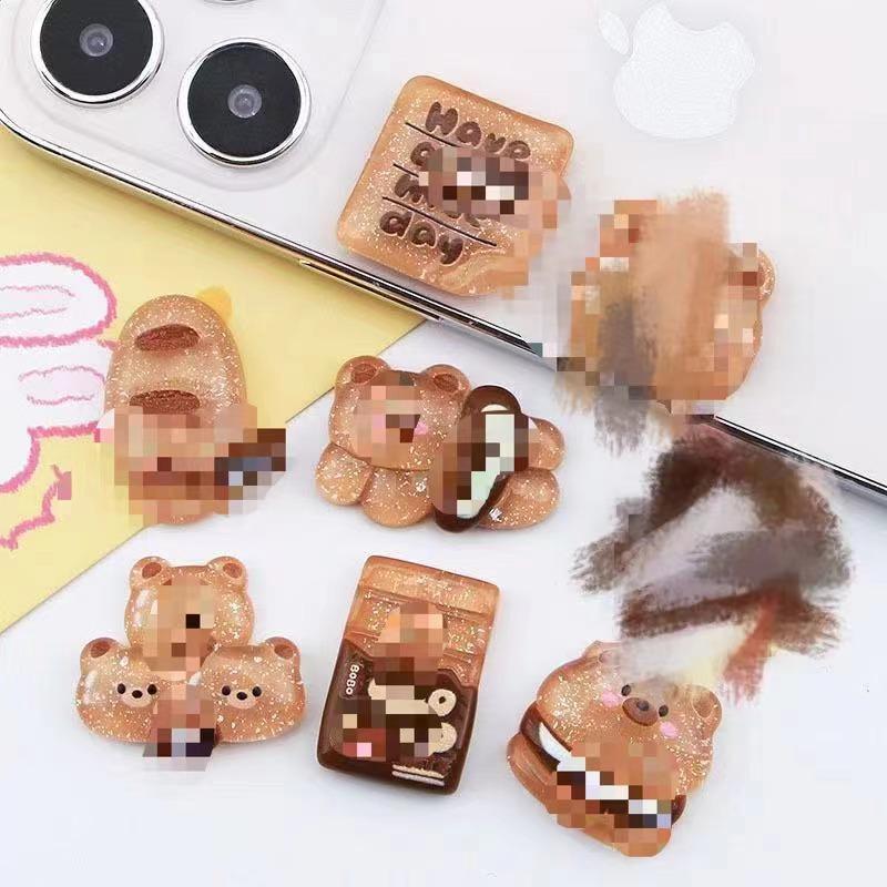 Curry color ice transparent cute bear biscuit resin accessories coffee bear diy cream glue mobile phone case hairpin wholesale material