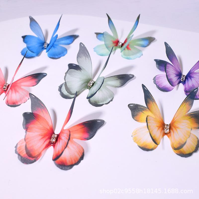 (Full Price) New 5cm Double-Layer Three-Dimensional Tulle Butterfly Wings Handmade DIY Ancient Style Hairpin Accessories Needle Materials thumbnail 3