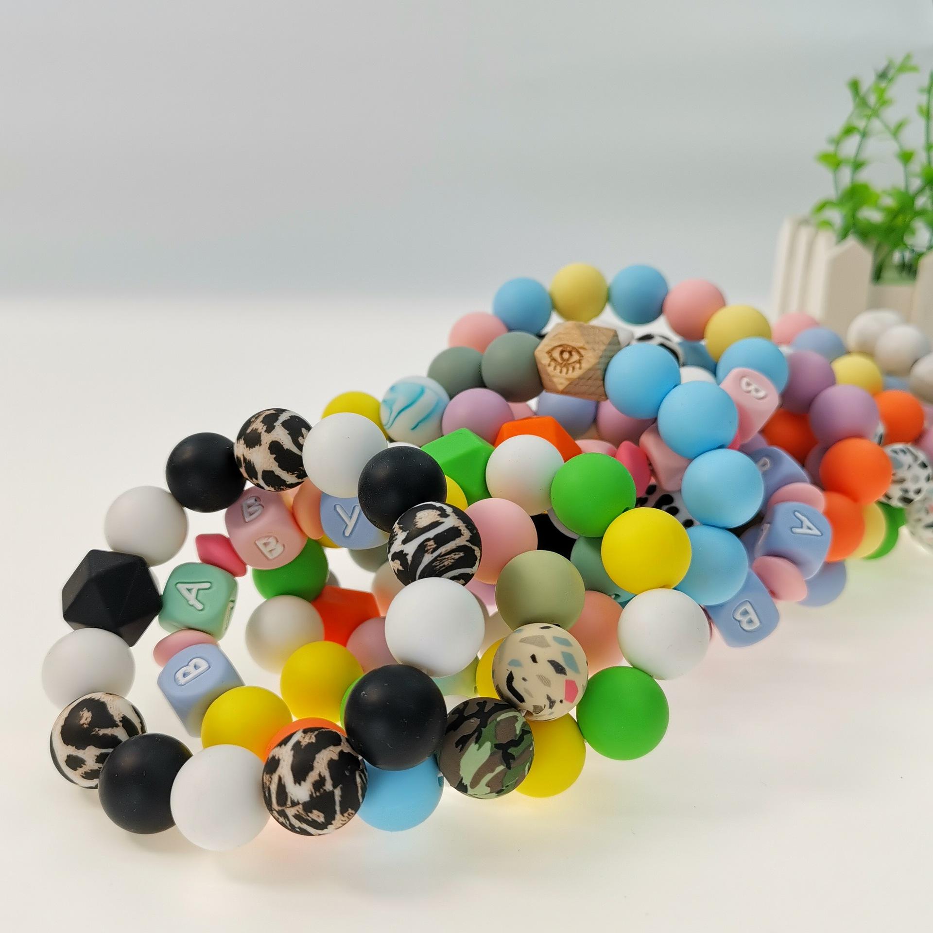 Cross-Border Silicone Beads Round Beads 15mm Round Beads Candy Color Baby DIY Jewelry Food Grade Silicone Beads Wholesale